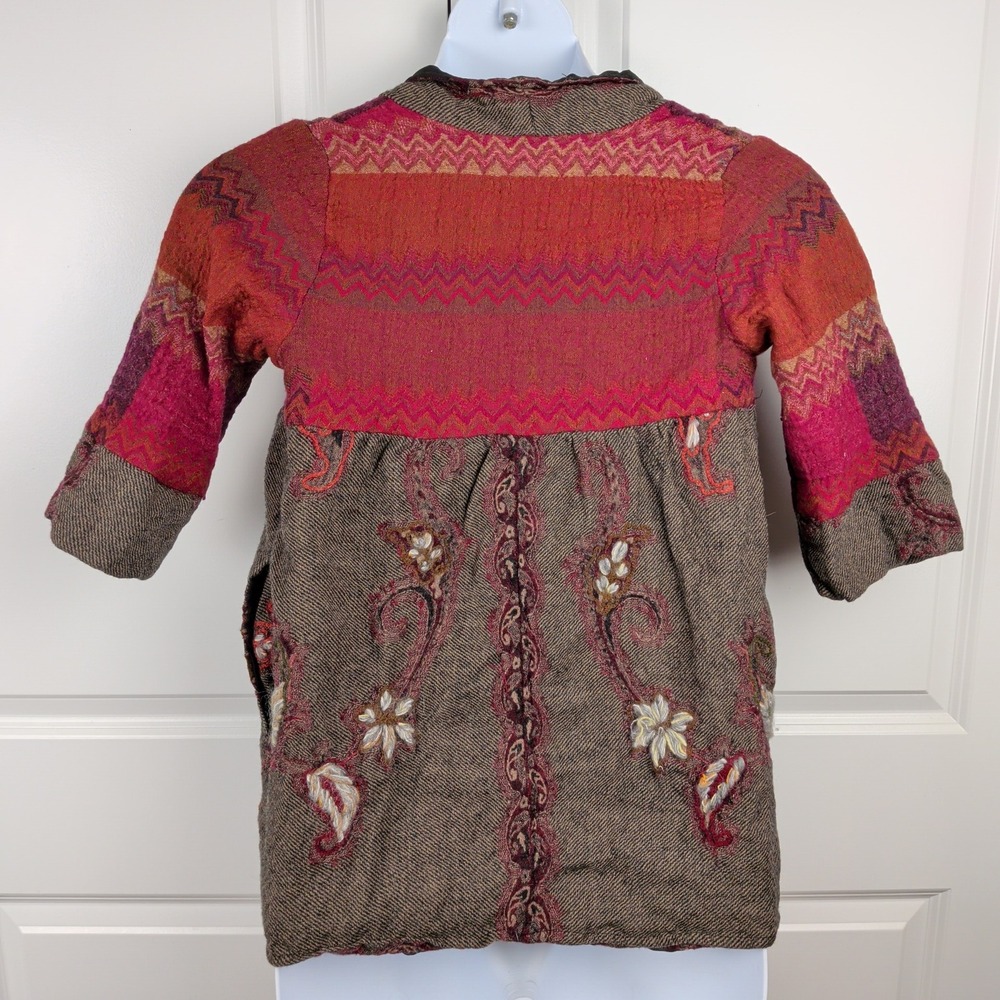Patchwork Earthy Goblincore Wool Embroidered Jacket PXS Red Brown Paisley - Picture 6 of 10